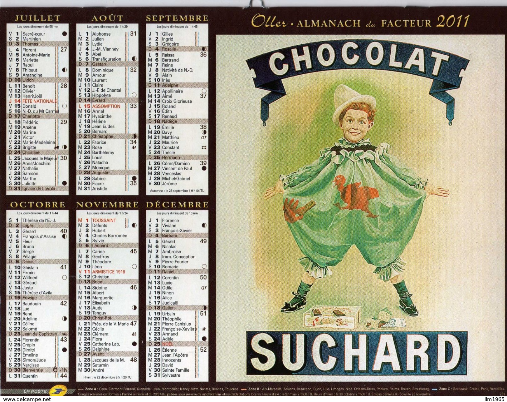 Calendrier Almanach La Poste PTT 2011 Affiches Anciennes Rétro. Chocolat SUCHARD, La Culotte "PETIT BATEAU" - Grand Format : 1991-00