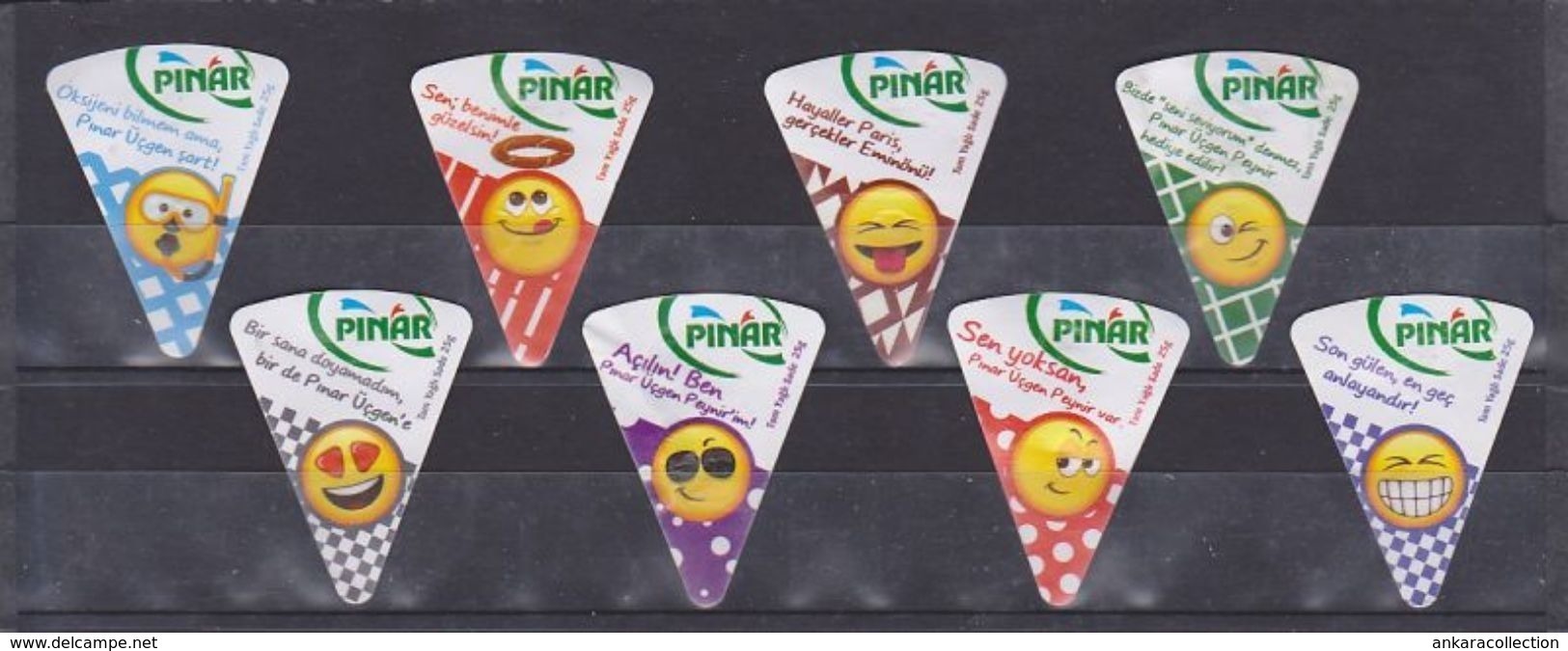 AC - PINAR TRIANGLE TRIANGULAR WHOLE FAT CHEESE LABELS 8 DIFFERENT EMOJIS 25 Gram #1 FROM TURKEY - Quesos