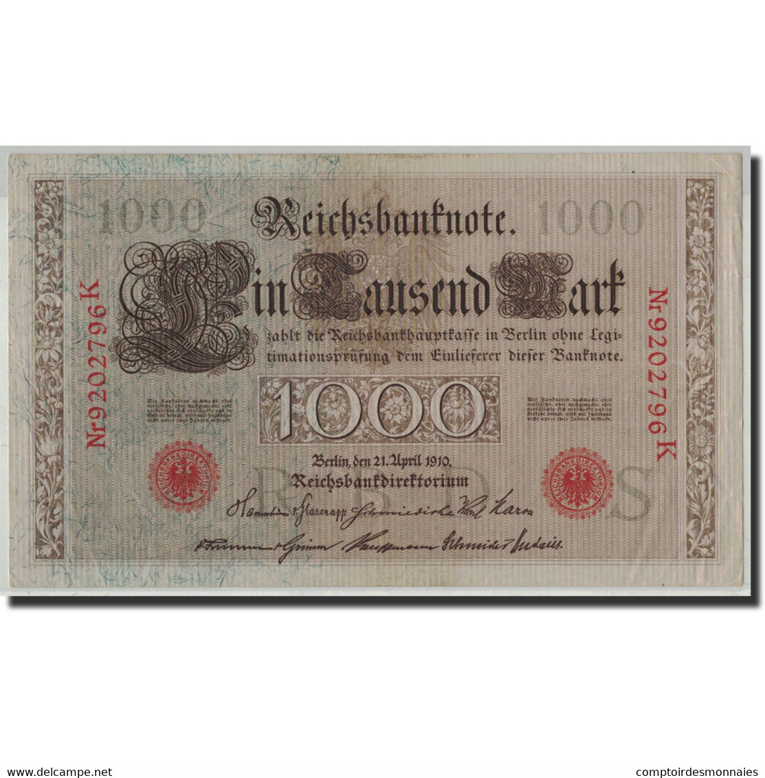 Billet, Allemagne, 1000 Mark, 1910, 1910-04-21, KM:44b, TB+ - 1000 Mark