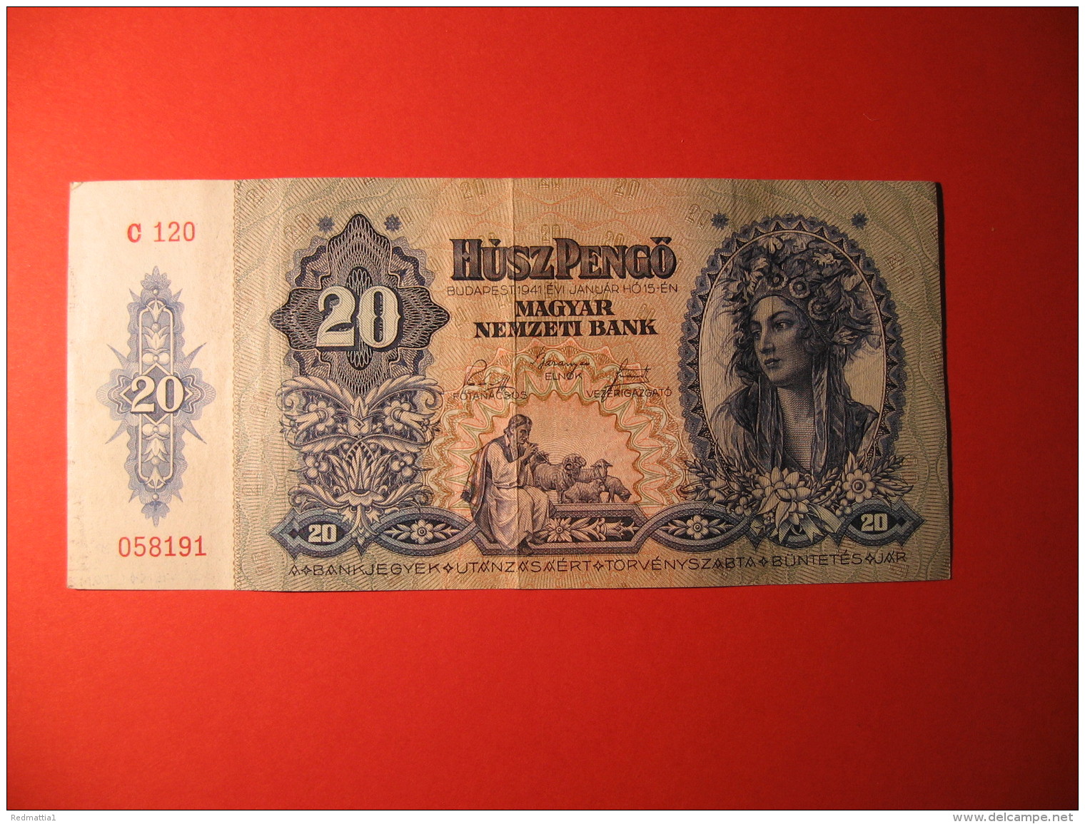 BANCONOTA   20 USZPENGO MAGYAR NEMZETY BANK  1941 - Ungheria