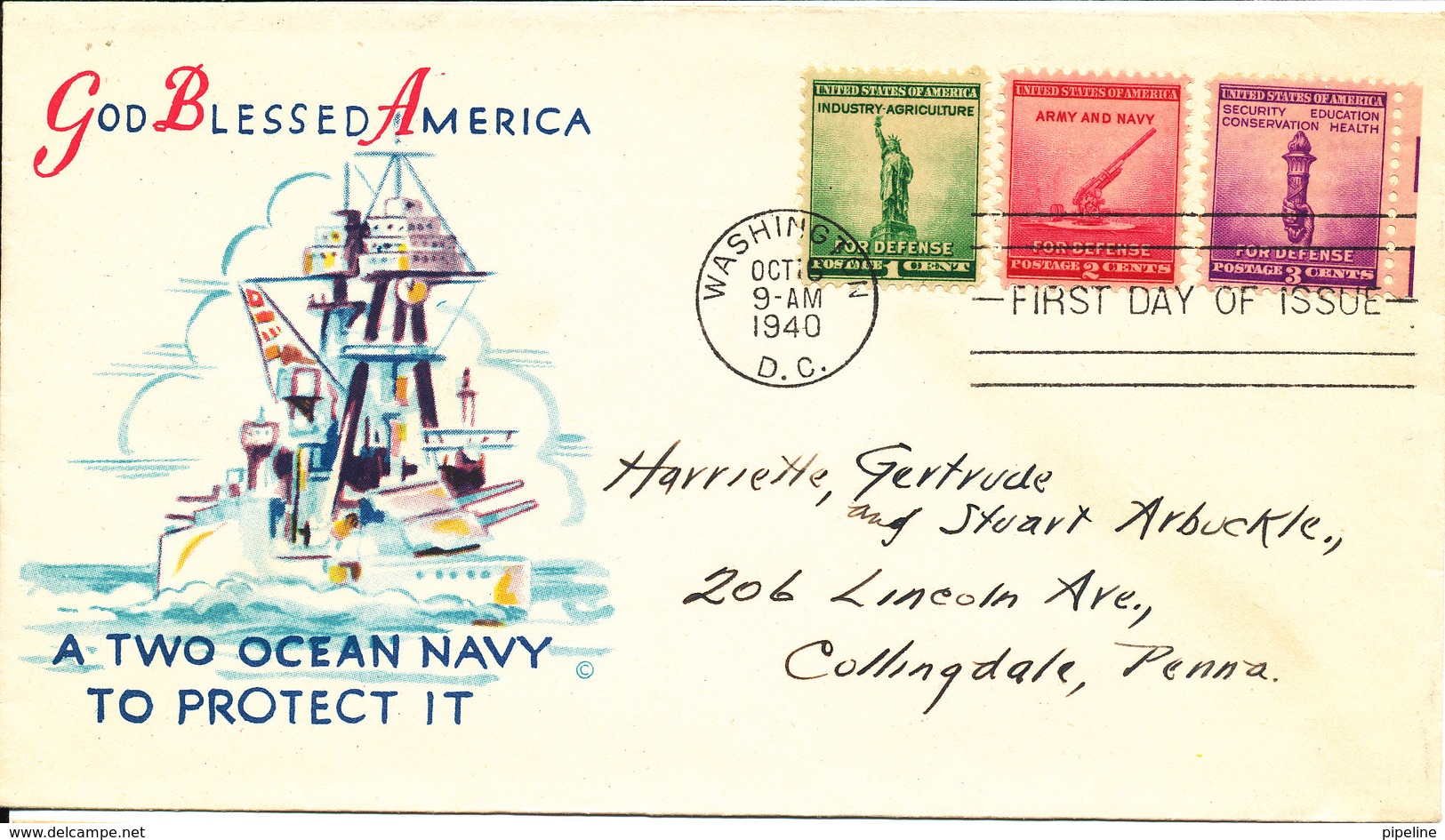 USA FDC Washington 10-10-1940 God Bless America A Two Ocean Navy To Protect It With Cachet - 1851-1940