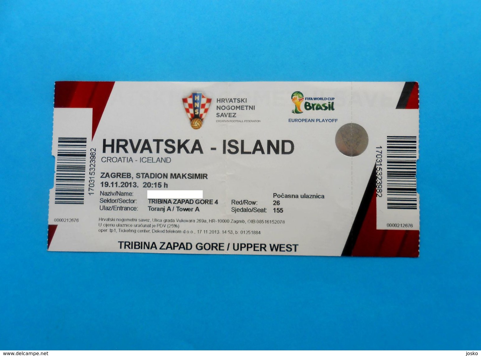 CROATIA V ICELAND - 2014 FIFA WORLD CUP Qual. Football Match Ticket * Soccer Foot Fussball Futbol Futebol Calcio Billet - Tickets - Vouchers