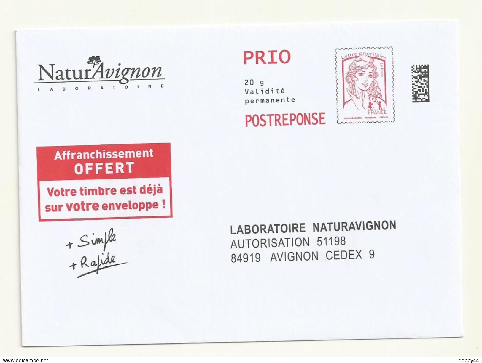 PAP POSTREPONSE NATURE AVIGNON LOT 96224. - PAP : Antwoord /Ciappa-Kavena