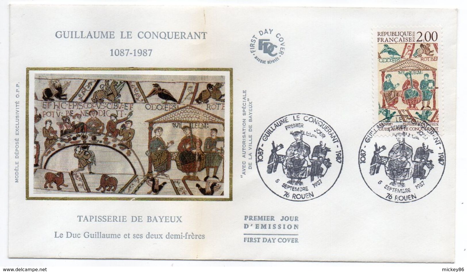 1987--FDC  Soie --Guillaume Le Conquérant  (Tapisserie De Bayeux-14 ) ---  Cachet  ROUEN --76 - 1980-1989