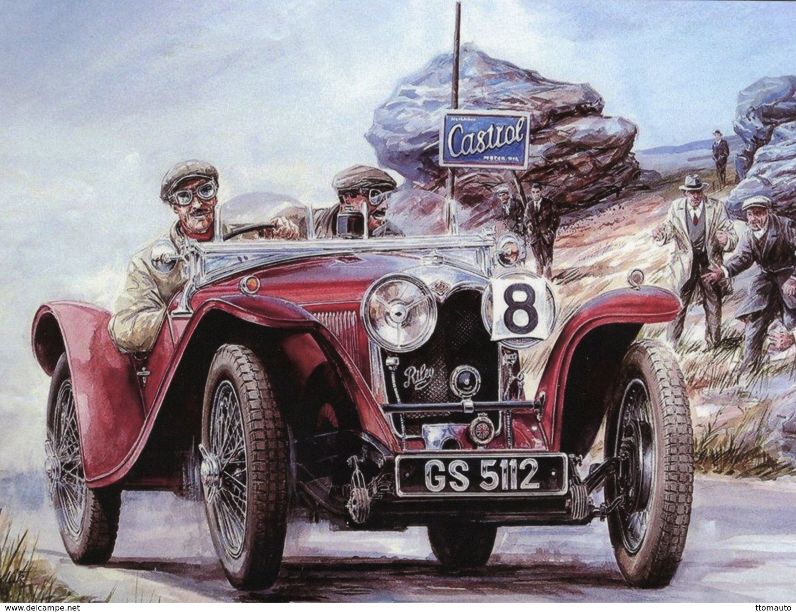 Vintage Rally Scene  -  Riley Sports Car  - Artist Vaclav Zapadlik - Plaque Métal 20 X 15 Cms  -  Neuf! - Plaques En Tôle (après 1960)