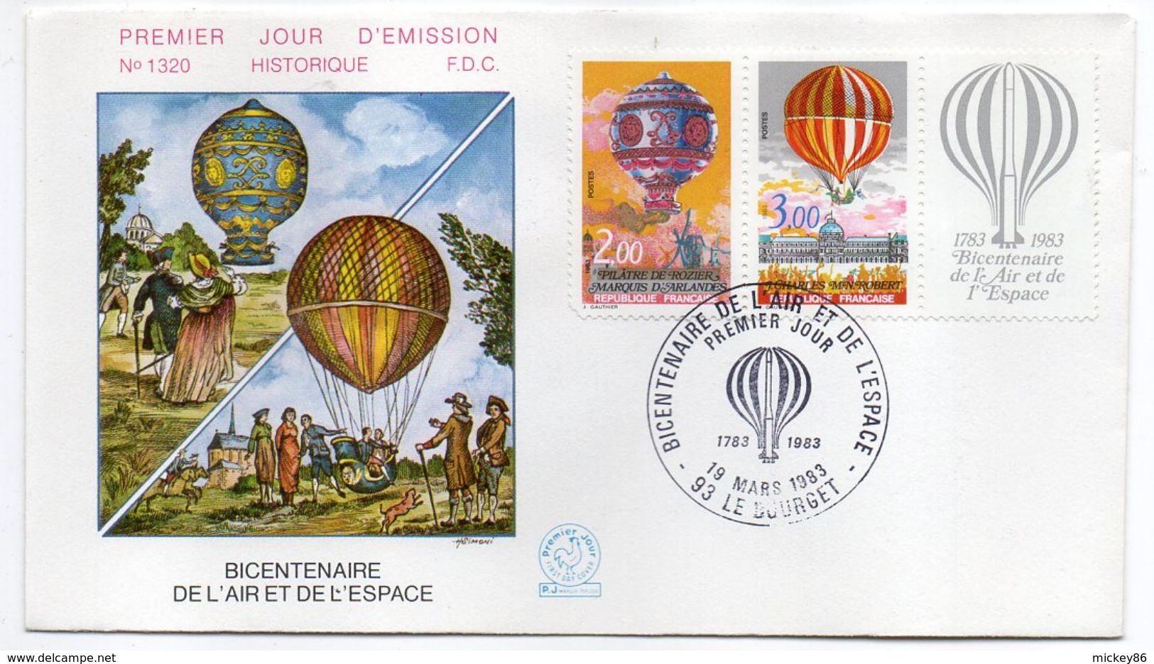 1983--FDC   -Bicentenaire De L'air Et De L'espace (Ballon,Montgolfière) N° 1320- 1 Seul Cachet  LE BOURGET--93 - 1980-1989