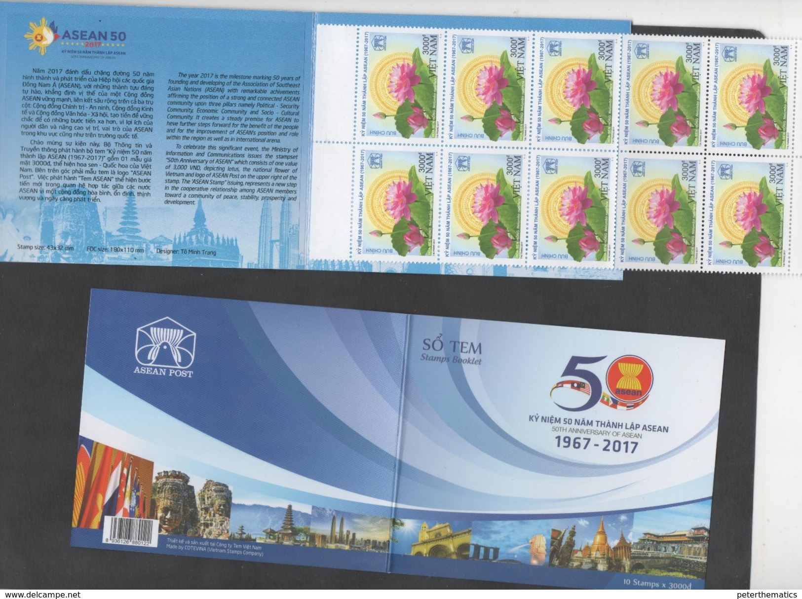 VIETNAM , 2017, MNH, JOINT ISSUE, ASEAN, FLOWERS, BOOKLET OF 10 STAMPS - Trains