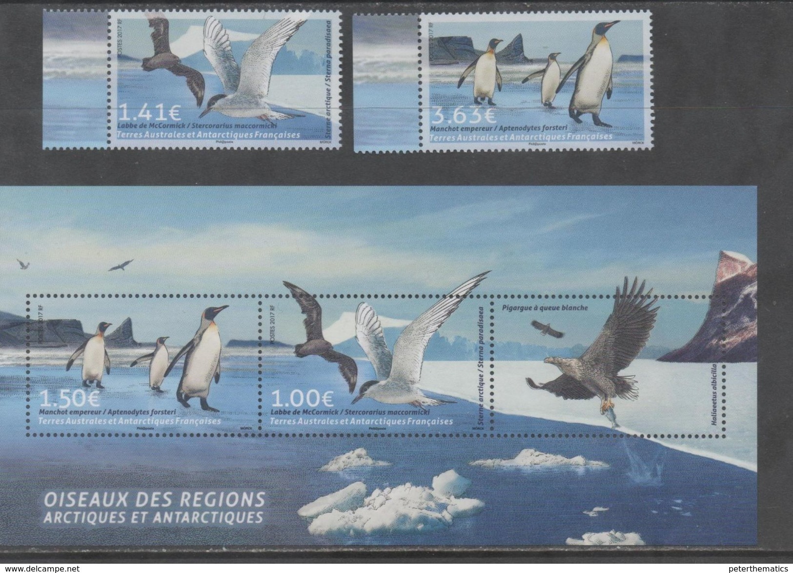 FRENCH ANTARCTIC, TAAF,  2017, MNH, BIRDS, BIRDS OF PREY, FISH, JOINT ISSUE WITH GREENLAND, 2v+  SHEETLET - Eagles & Birds Of Prey