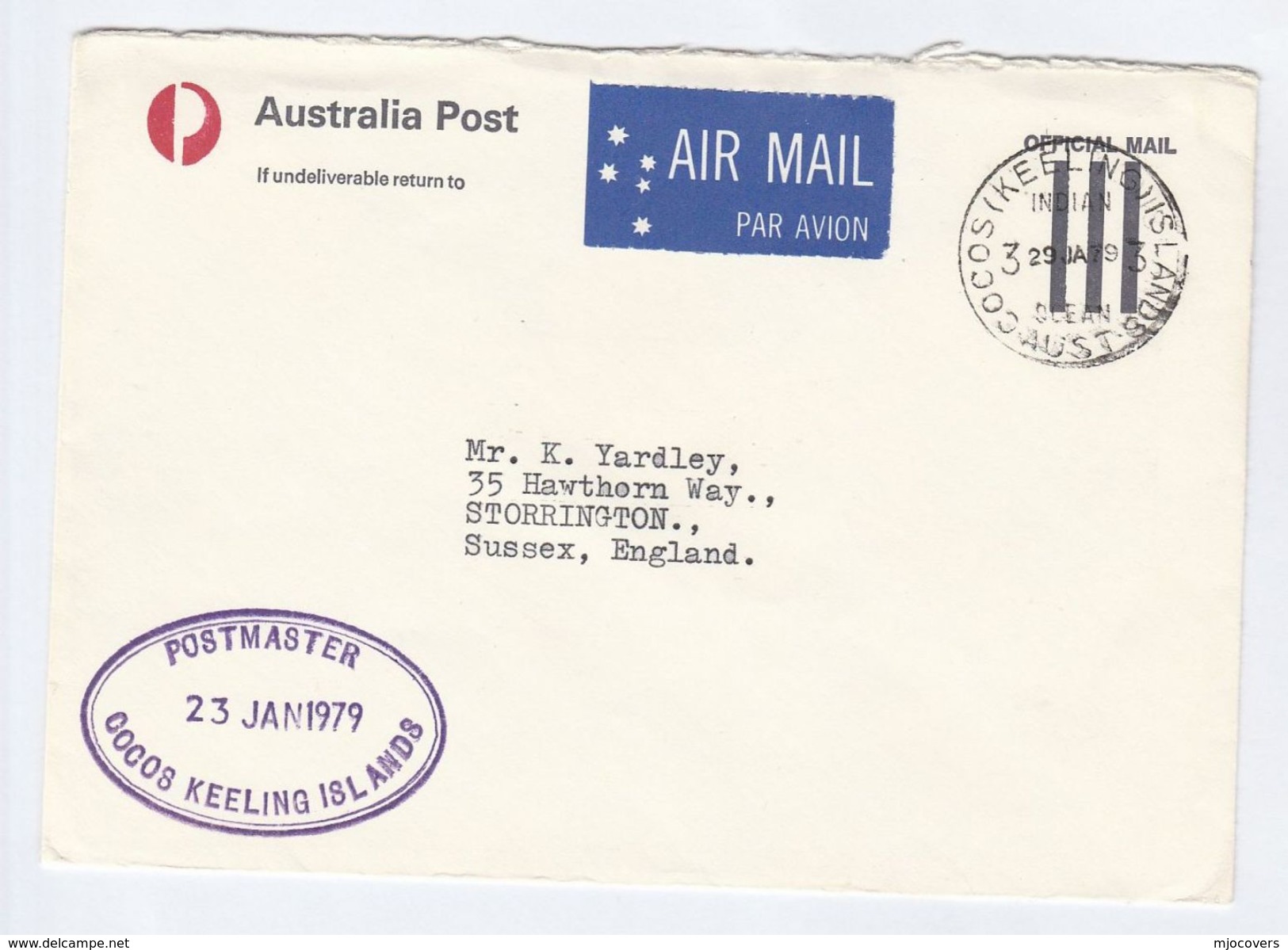 1979  OFFICIAL Mail POSTAL STATIONERY COVER Postmaster COCOS KEELING ISLANDS Stamps Australia - Cocos (Keeling) Islands