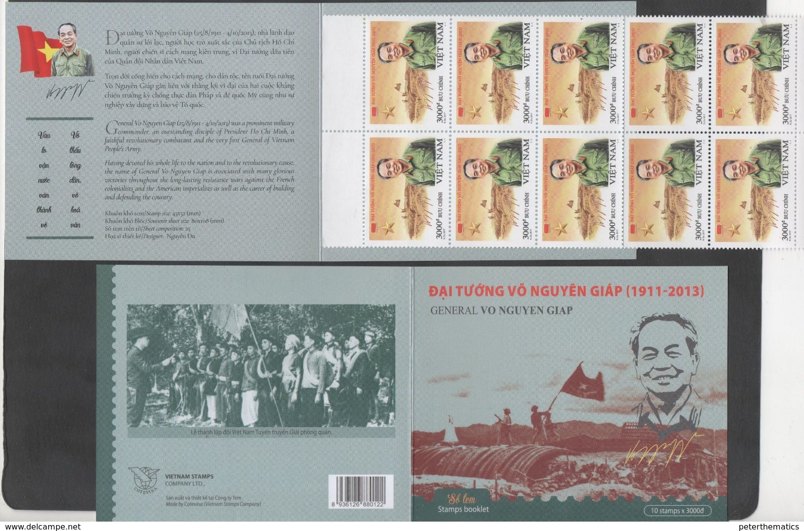 VIETNAM , 2017, MNH,  VIETNAM WAR, GENERAL VO NGUYEN GIAP, BOOKLET OF 10 STAMPS - Other & Unclassified