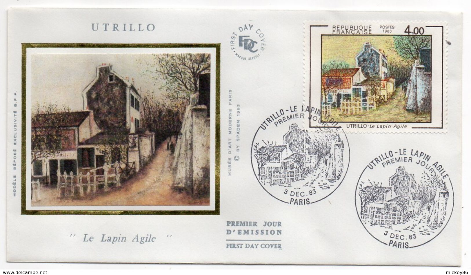 1983--FDC Soie - UTRILLO (Le Lapin Agile" --- Cachet  PARIS - 75 - 1980-1989