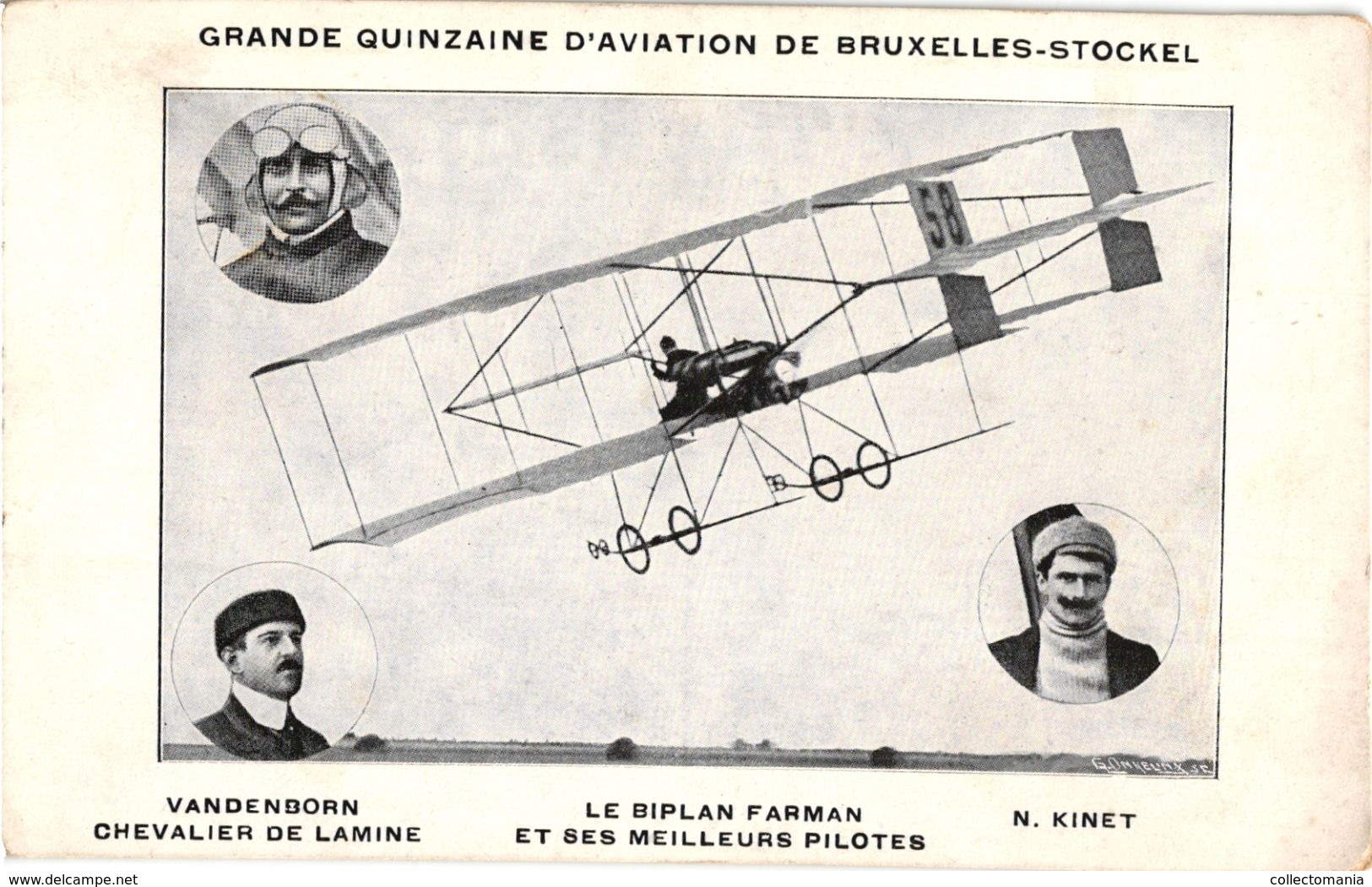 1 CPA  Grande Quinzaine D'Aviation De Bruxelles-Stockel  Biplan Farman     Pilotes Vandenborn   Kinet - Meetings