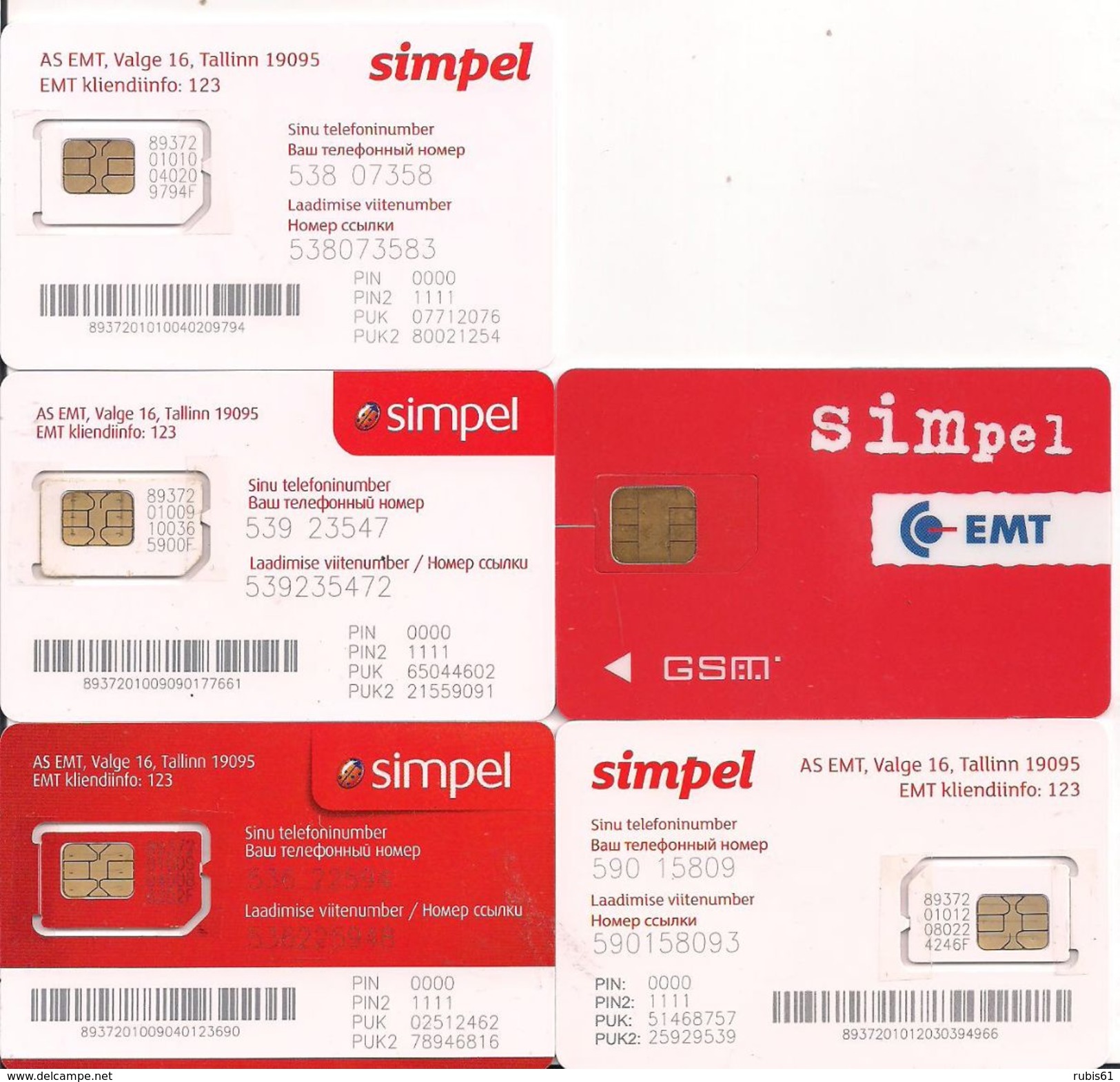 LOTE 5 TARJETAS GSM SIMPEL - Sin Clasificación