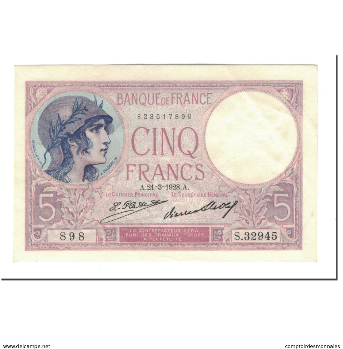 Billet, France, 5 Francs, 1928-03-21, SUP+, Fayette:3.12, KM:72d - 5 F 1917-1940 ''Violet''