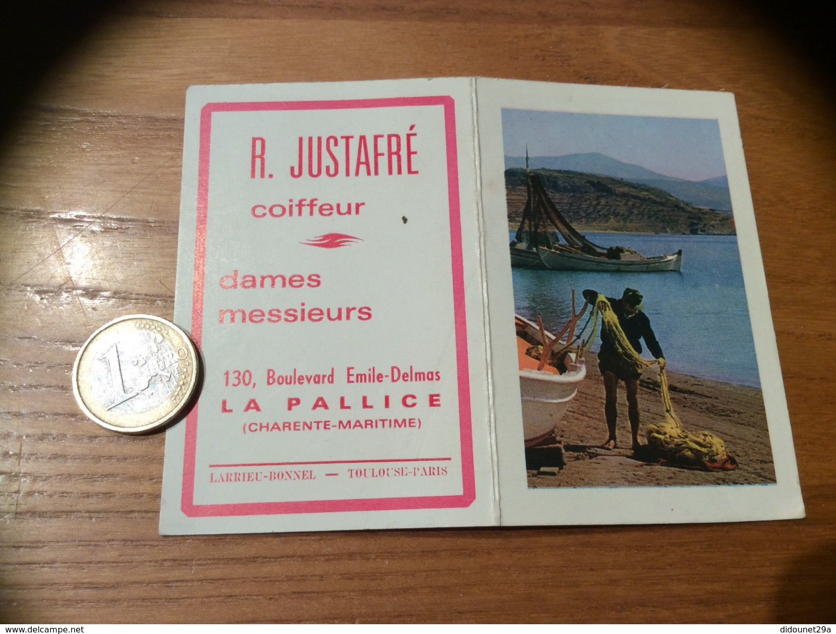 Calendrier 1966 « Coiffeur R. JUSTAFRÉ LA PALLICE (17) / LARRIEU-BONNEL (pêcheur, Bateau) » - Petit Format : 1961-70