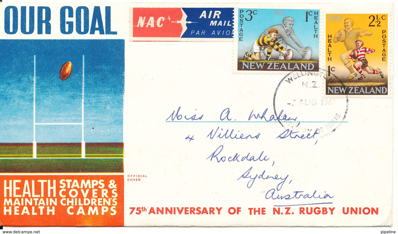 New Zealand FDC Health Stamps 75th Anniversary Of The N.Z. Rugby Union With Cachet - FDC