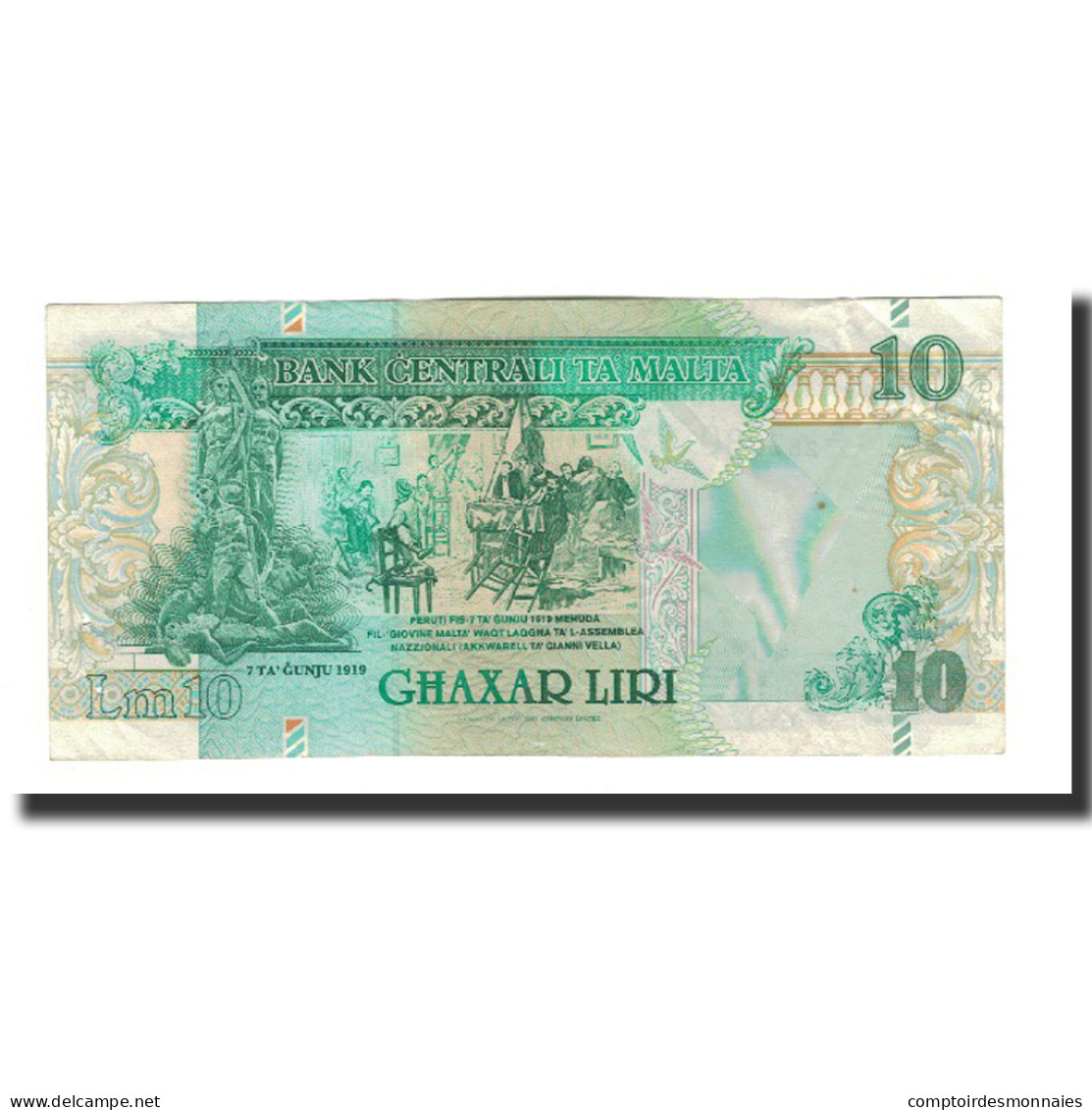 Billet, Malte, 10 Liri, Undated (1989), KM:43, SPL - Malta