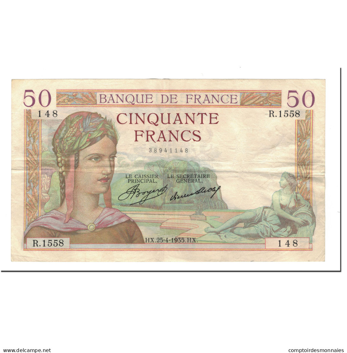 Billet, France, 50 Francs, 1935-04-25, TTB+, Fayette:17.8, KM:81 - 50 F 1934-1940 ''Cérès''