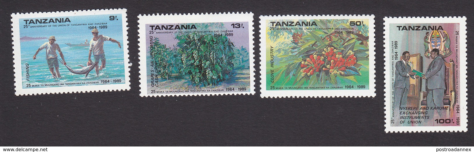 Tanzania, Scott #589A-589D, Mint Hinged, Union Of Tanganyika And Zanzibar, Issued 1990 - Tanzania (1964-...)