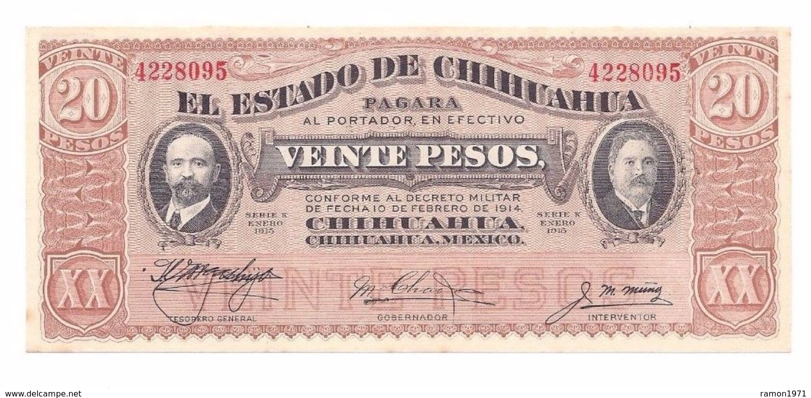 Mexico - 20 Peso 1915 UNC (Chihuahua) - Mexico