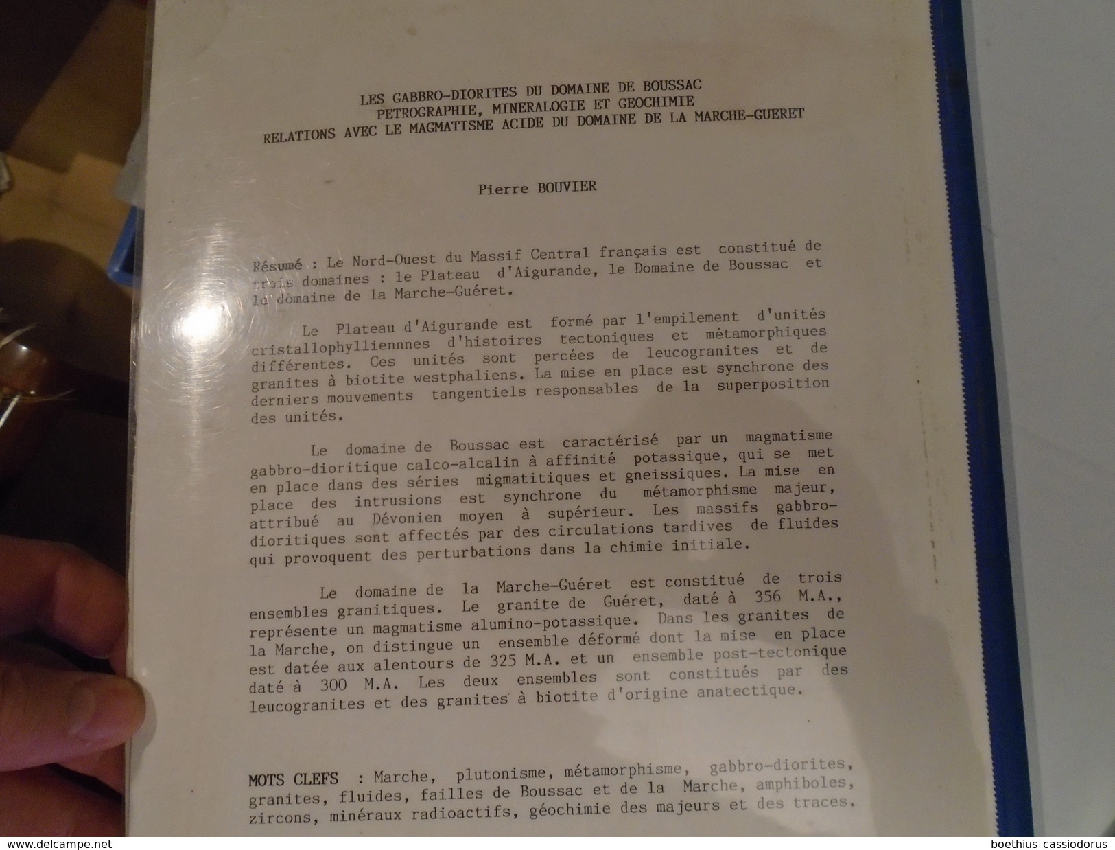 LES GABBRO-DIORITES DU DOMAINE DE BOUSSAC  Pétrographie Minéralogie Géochimie magmatisme acide domaine la Marche-Guéret