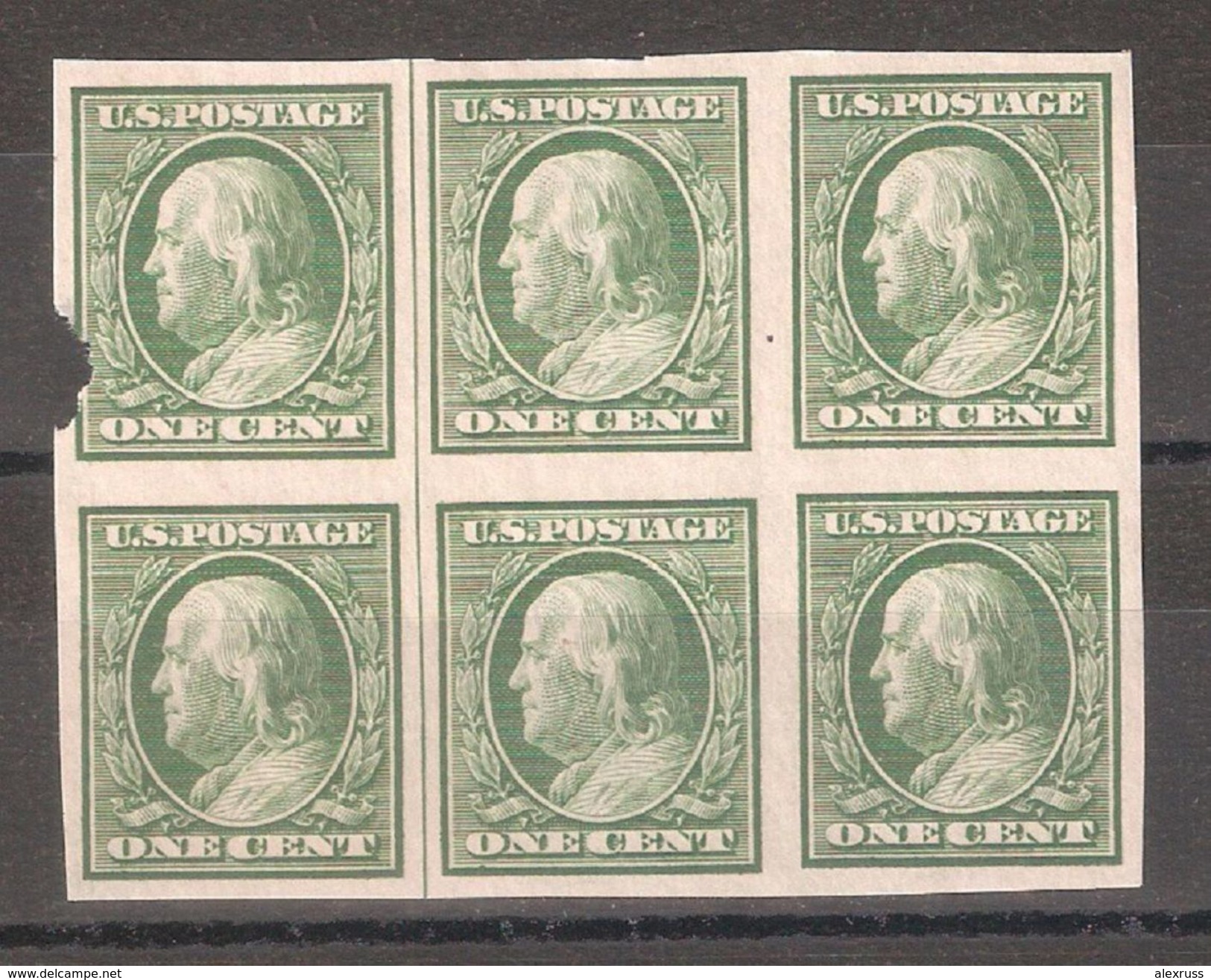 US 1908 Franklin Imperf,Scott # 343 Block,VF MNH**OG - Unused Stamps