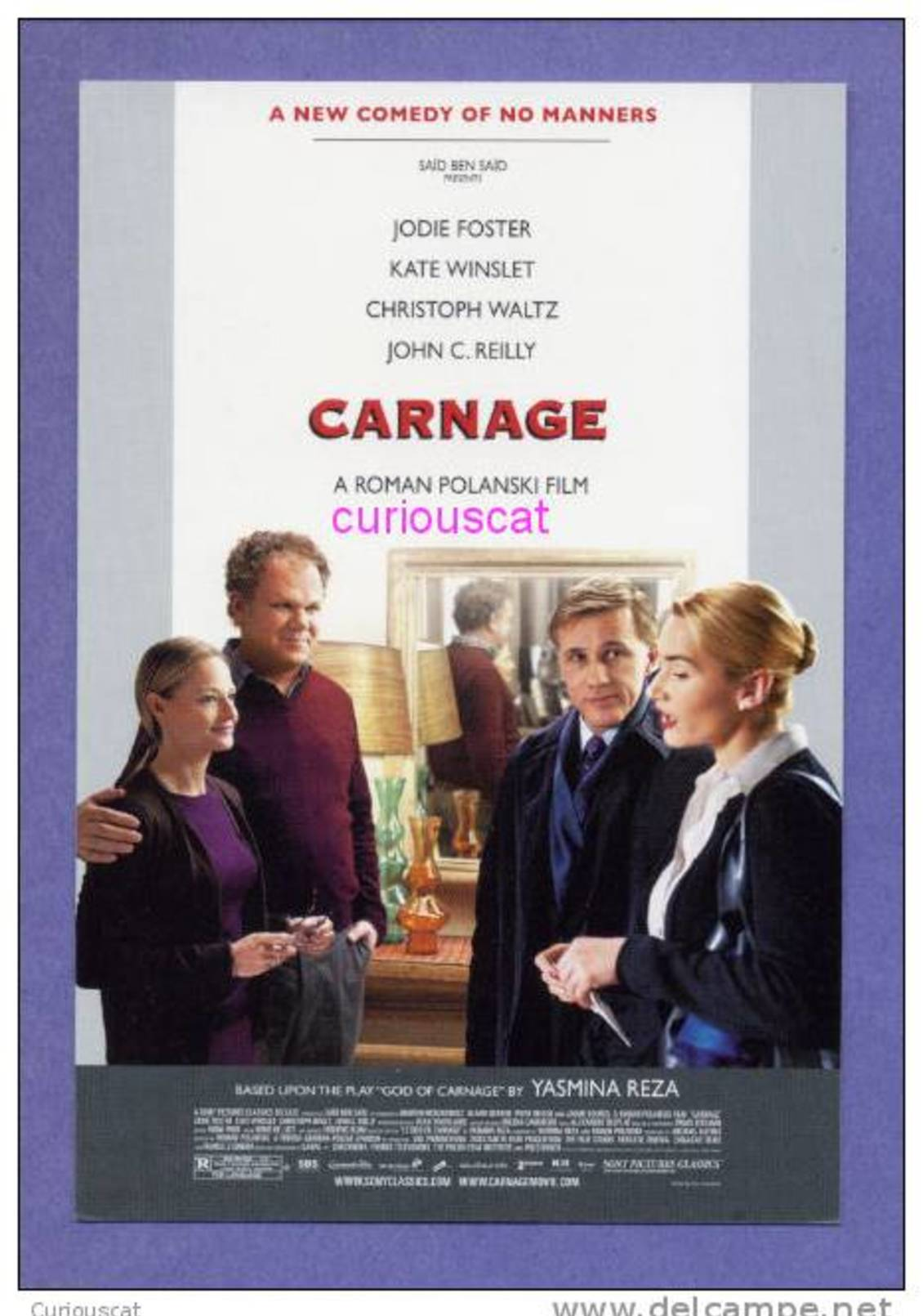 MOVIE FILM ADVERTISMENT POSTER POSTCARD For THE FILM  CARNAGE Mit JODY FOSTER KATE WINSLET CHRISTOPH WALTZ JOHN C REILLY - Afiches En Tarjetas