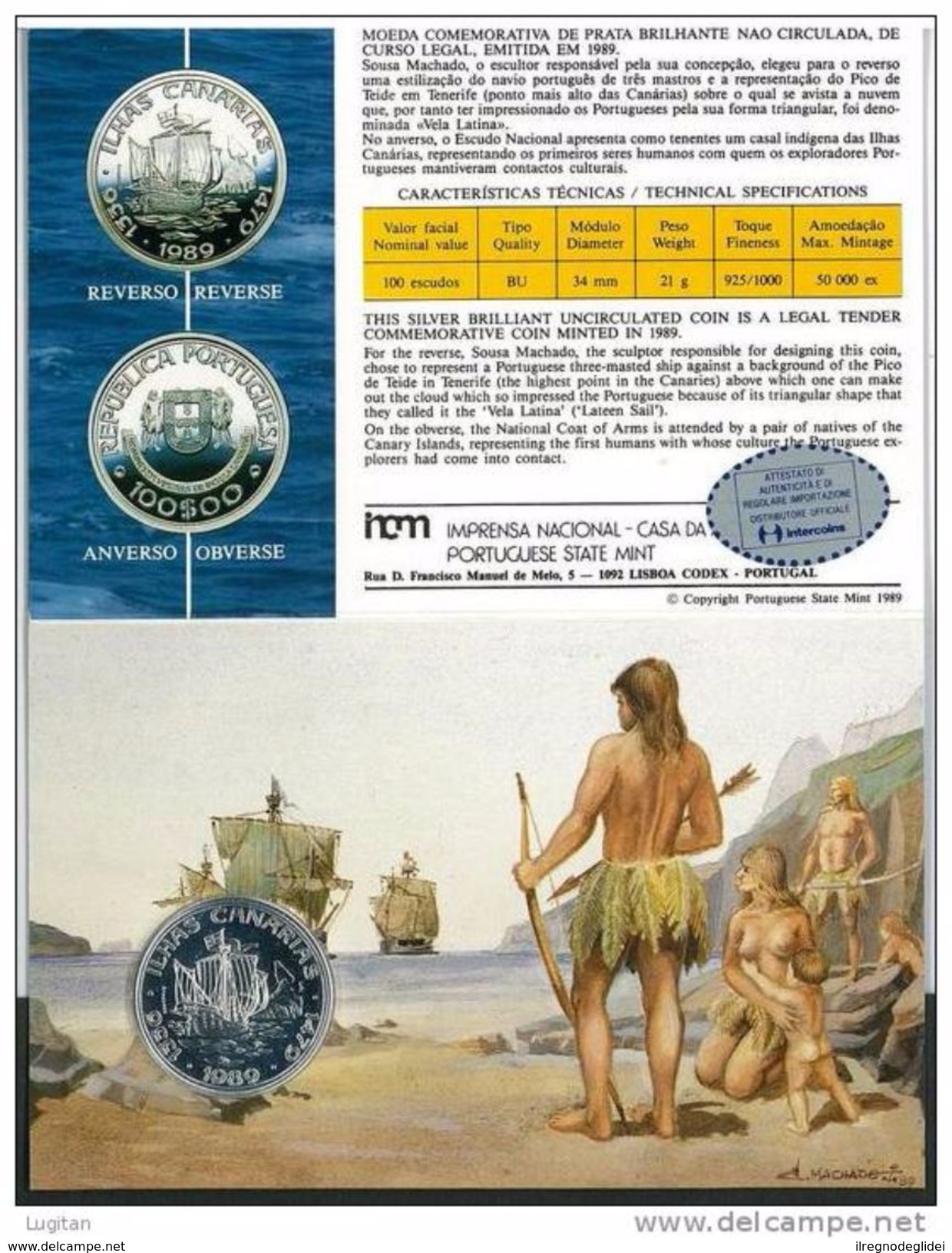 NUMISMATICA - AZZORRE - AZORES - ANNO 1989 FDC - ARGENTO - 100 ESCUDOS - CONQUISTA DELL'ATLANTICO - Açores