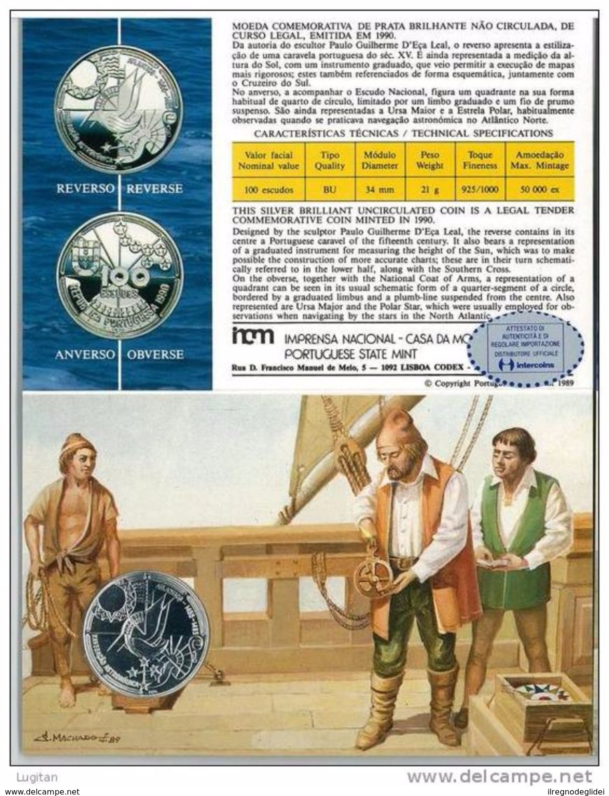 NUMISMATICA - AZZORRE - AZORES - ANNO 1989 FDC - ARGENTO - 100 ESCUDOS - CONQUISTA DELL'ATLANTICO - Açores