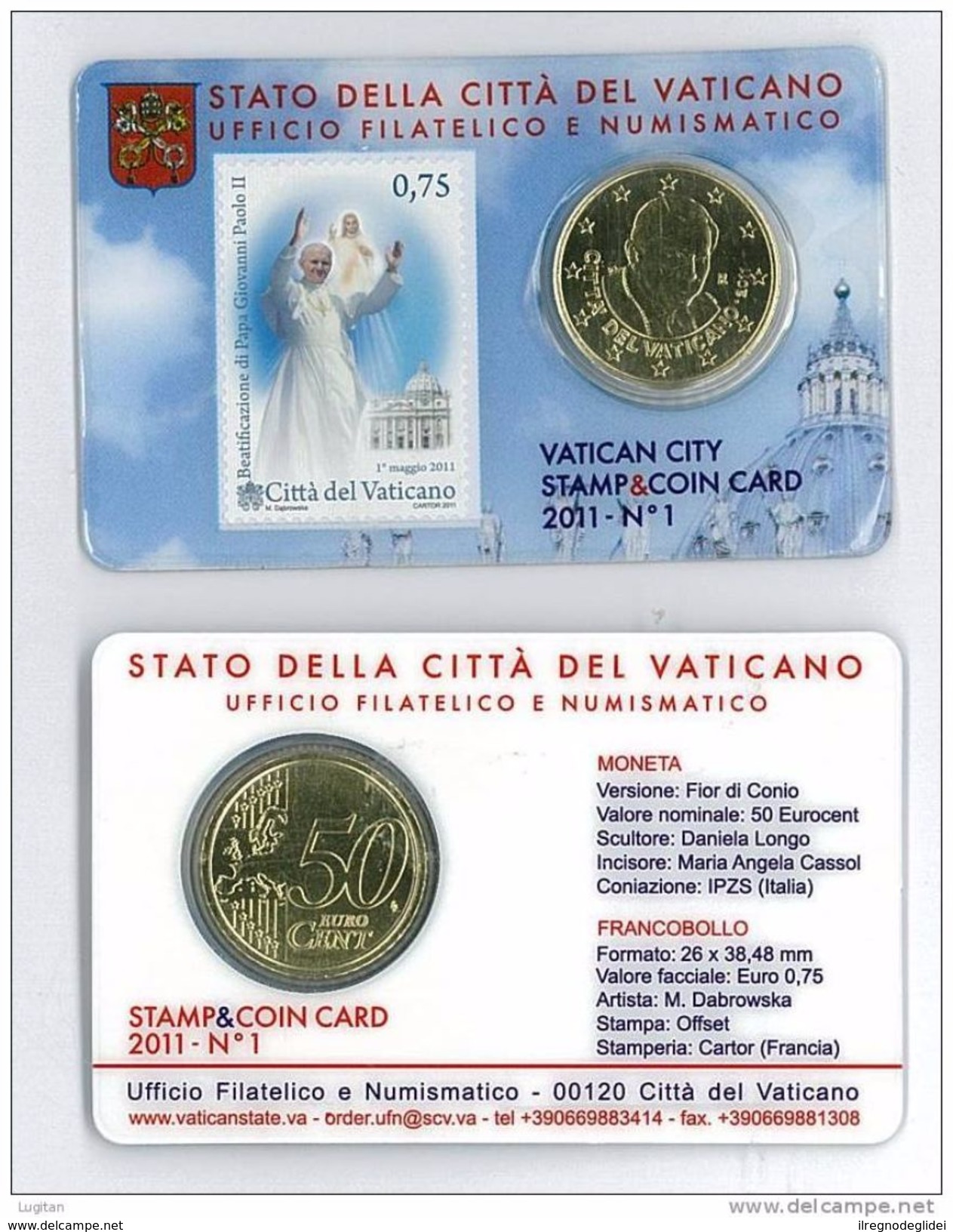 Numismatica STAMP & COIN CARD PER LA BEATIFICAZIONE DI PAPA GIOVANNI PAOLO II° - 1° MAGGIO 2011 - VATICAN CITY VATICANO - Vaticano