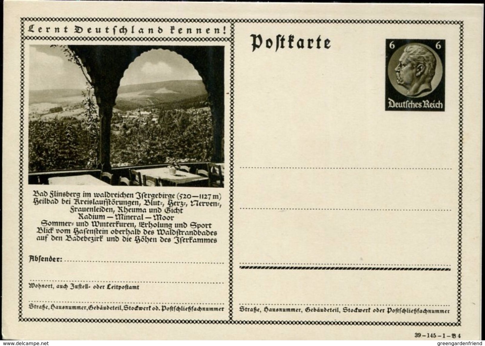 28240 Germany Reich. Stationery Ganzsache 6pf Bad Flinsberg, Radium Mineral  Rheumatism, Thermal Bath - Autres & Non Classés