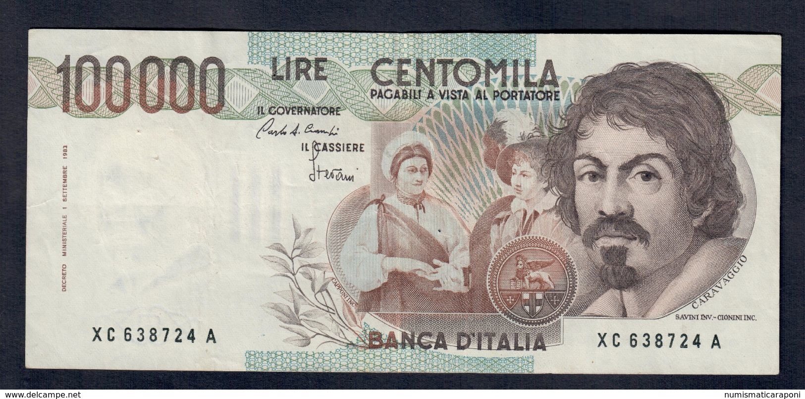 100000 Lire Caravaggio I° Tipo Serie Sostitutiva XC 2 Forellini Di Spilla BB/spl Lotto.1534 - 10.000 Lire