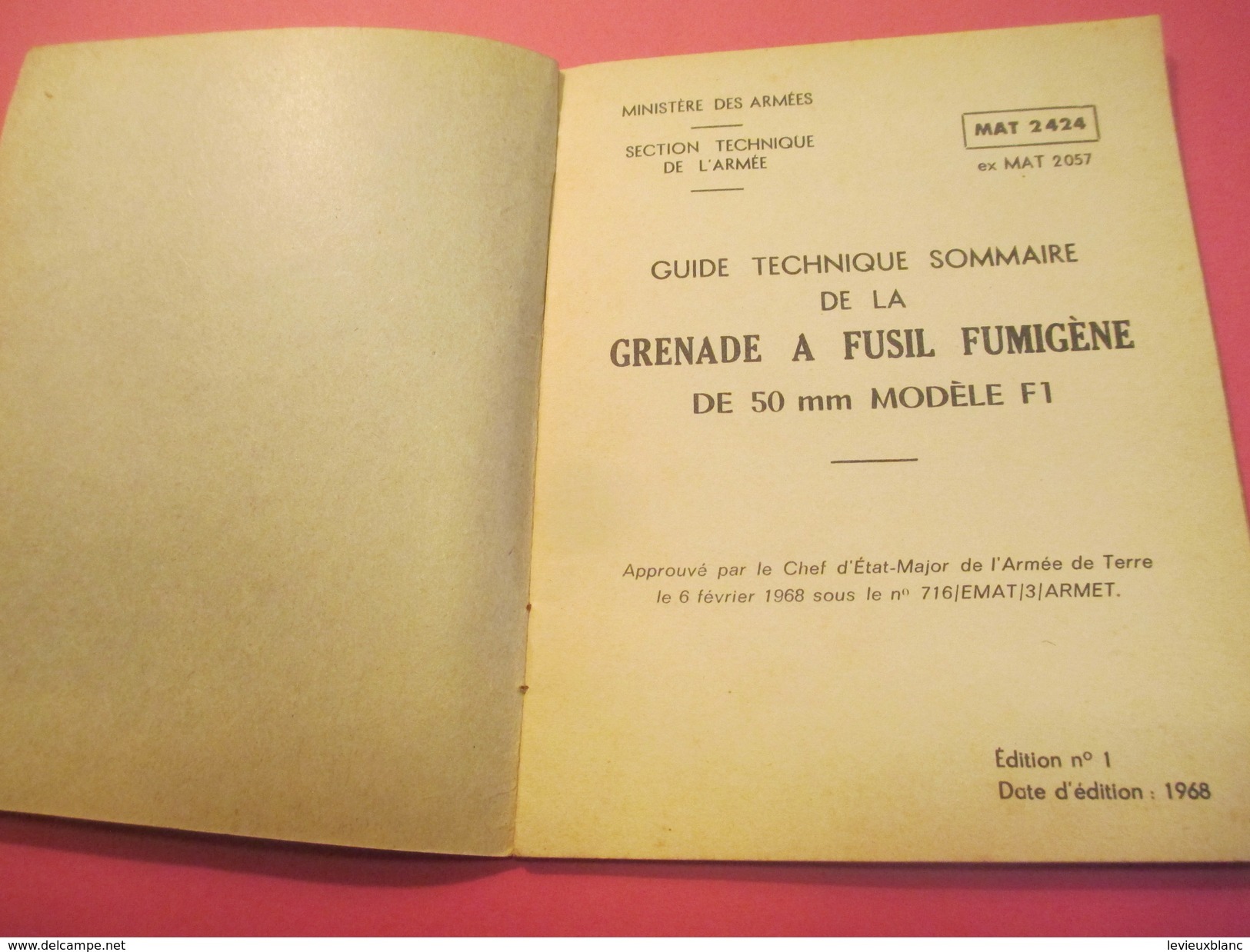 Fascicule/Guide Technique Sommaire De La Grenade à Fusil Fumigéne De 50 Mm//Ministère Des Armées /MAT2424/1968 VPN114Bis - Sonstige & Ohne Zuordnung