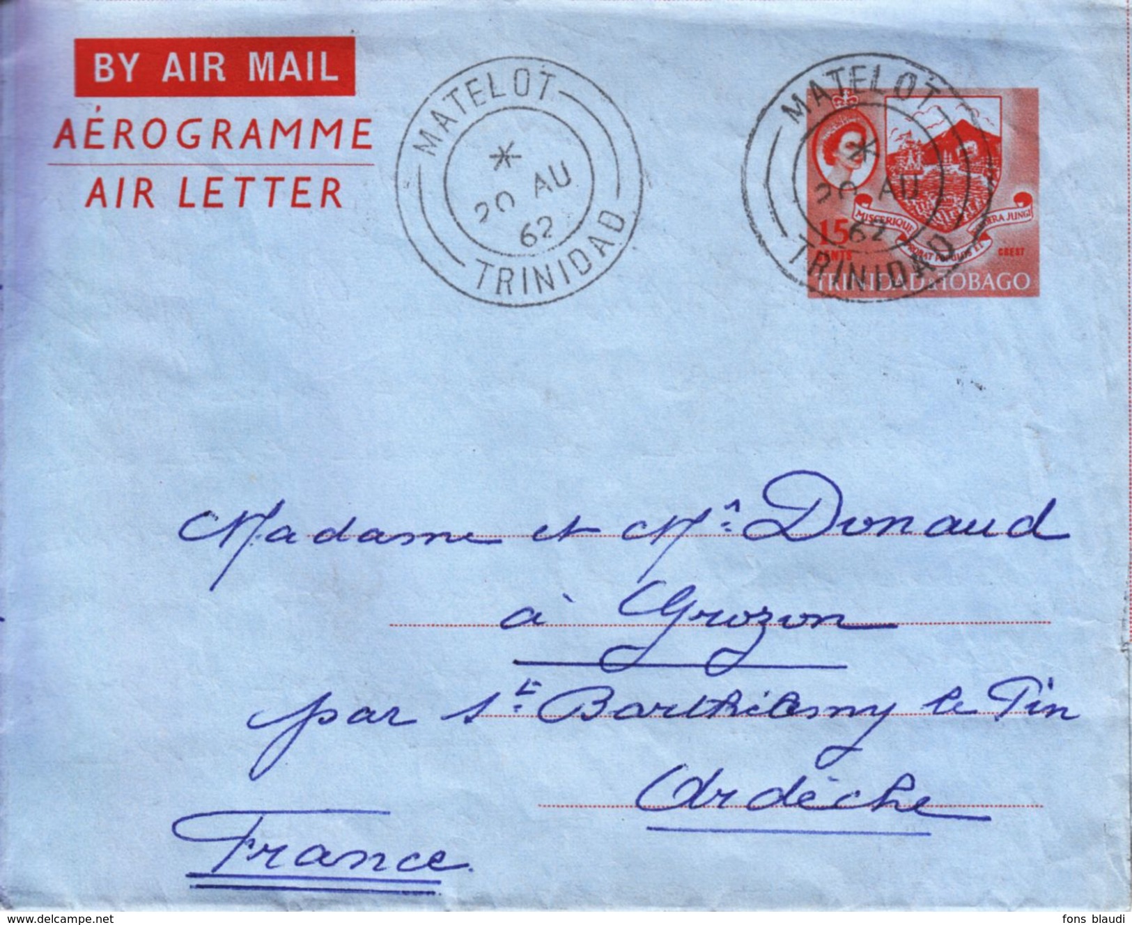 1962 - Trinidad Et Tobago - Aérogramme - TàD De Matelot - FRANCO DE PORT - Trinité & Tobago (1962-...)