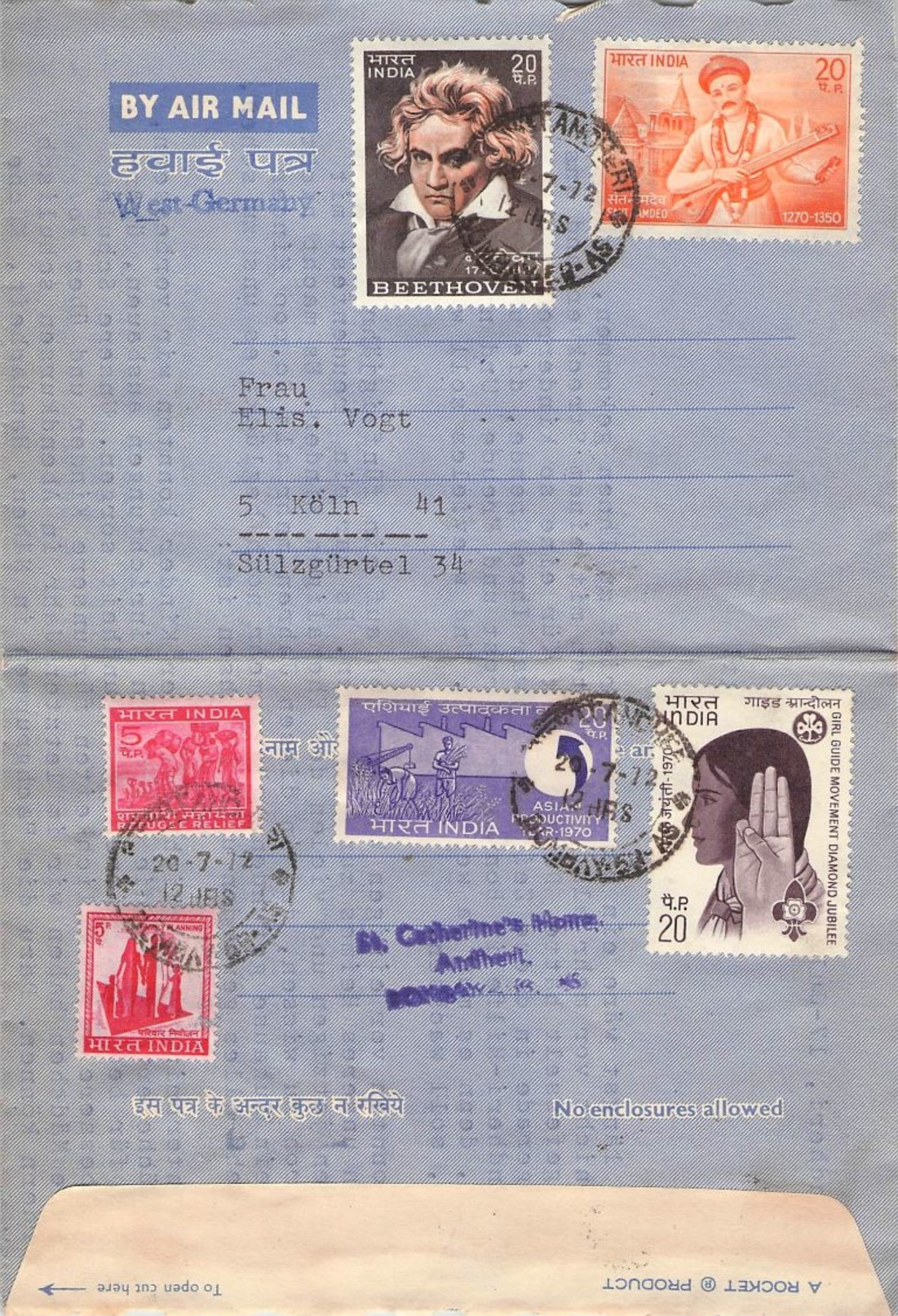 INDIA - AIR MAIL 1972 -> KÖLN/GERMANY - Luftpost