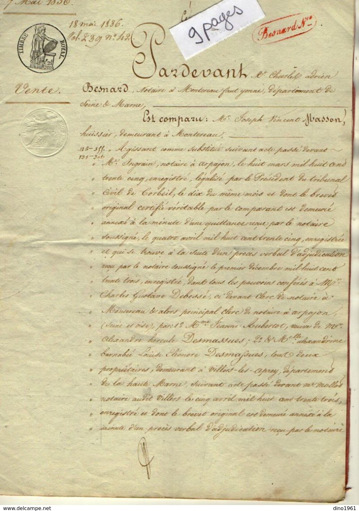 VP11.509 - MONTEREAU - Acte De 1836 - Entre DESMASSUES à VILLERSLES APREY & MACQUIN Vente De Terre Situé à MAROLLES - Manuscripts