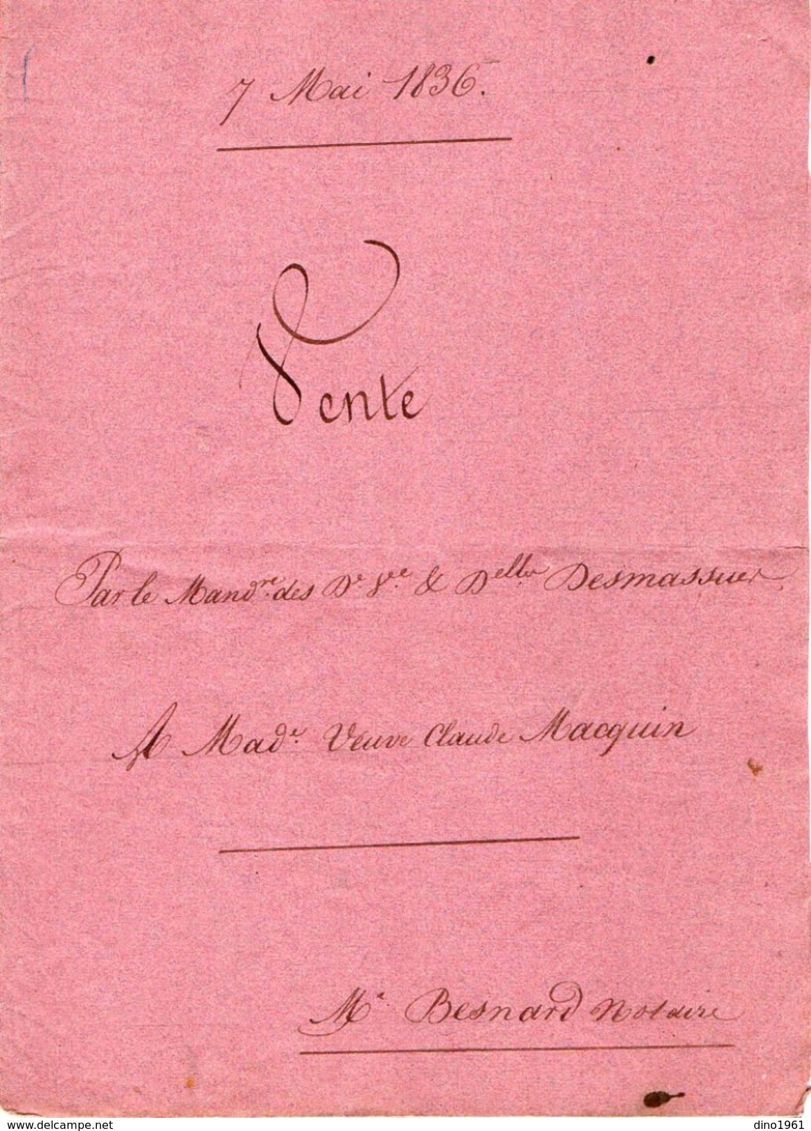 VP11.509 - MONTEREAU - Acte De 1836 - Entre DESMASSUES à VILLERSLES APREY & MACQUIN Vente De Terre Situé à MAROLLES - Manuscripts