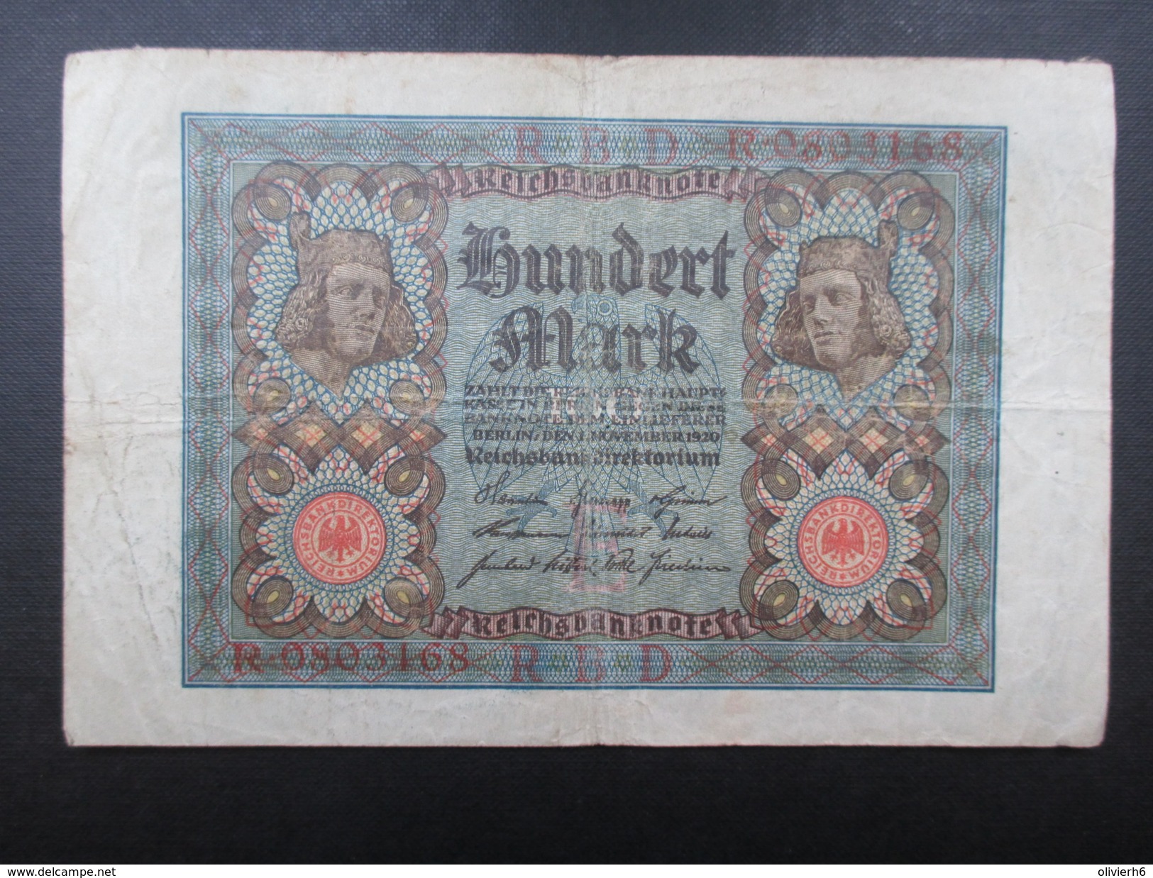 BILLET REICHSBANKNOTE (V1719) 100 HUNDERT MARK (2 Vues) 1/11/1920 - 100 Mark