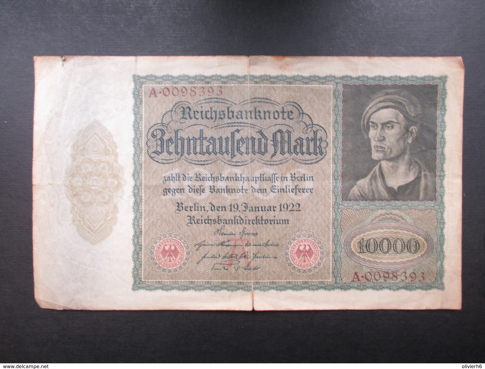 BILLET REICHSBANKNOTE (V1719) 10000 ZEHNTAUSEND MARK (2 Vues) BERLIN 19/01/1922 - 10000 Mark