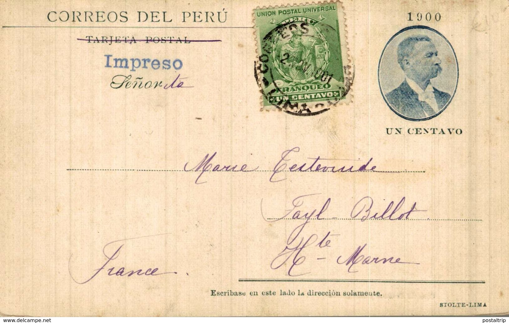 PERU.  CASA DE CORREOS Y TELEGRAFOS   LIMA 1900 1901 - Peru