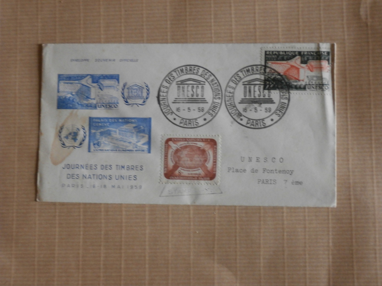 FDC  16/05/1959  Journée Des Timbres Des Nations Unis - 1950-1959