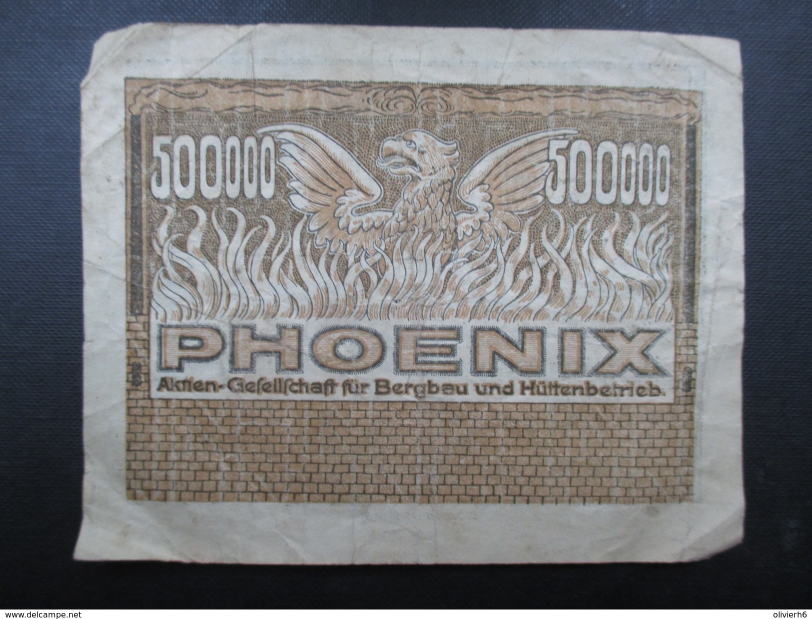 BILLET REICHSBANKNOTE (V1719) FUNF HUNDERT TAUSEND MARK (2 Vues) PHOENIX Dusseldorf 01/08/1923 - 500.000 Mark