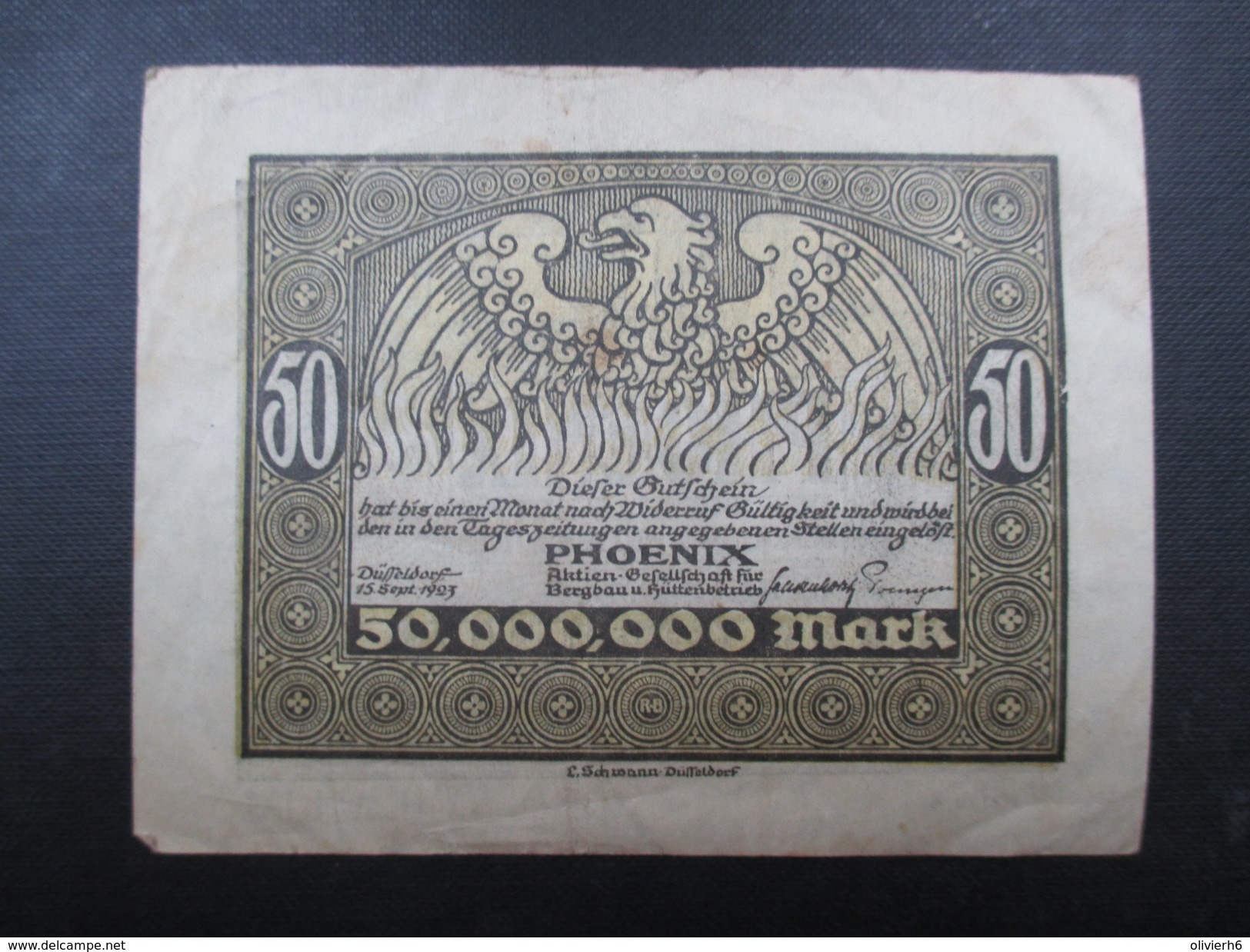 BILLET REICHSBANKNOTE (V1719) FUNFZIG MILLIONEN MARK (2 Vues) PHOENIX Dusseldorf 15/09/1923 - 50 Miljoen Mark