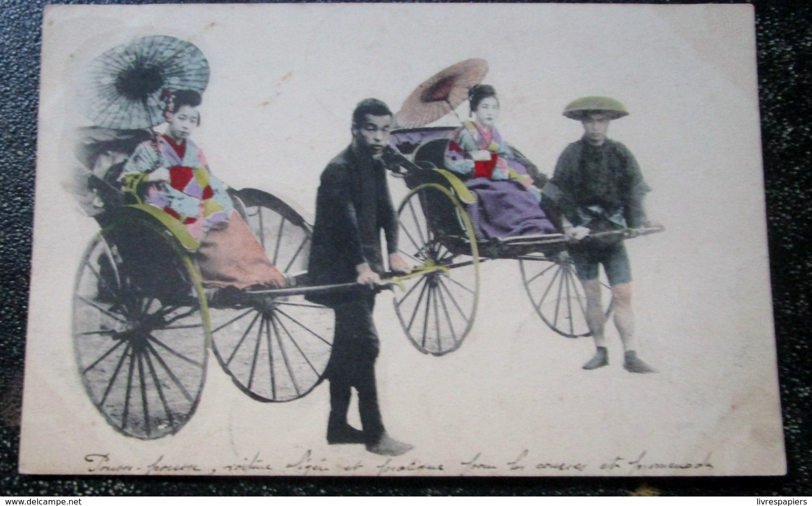 Japon Femmes Pousse Pousse Cpa Timbrée 1906 Indochine Cap St Jacques - Autres & Non Classés