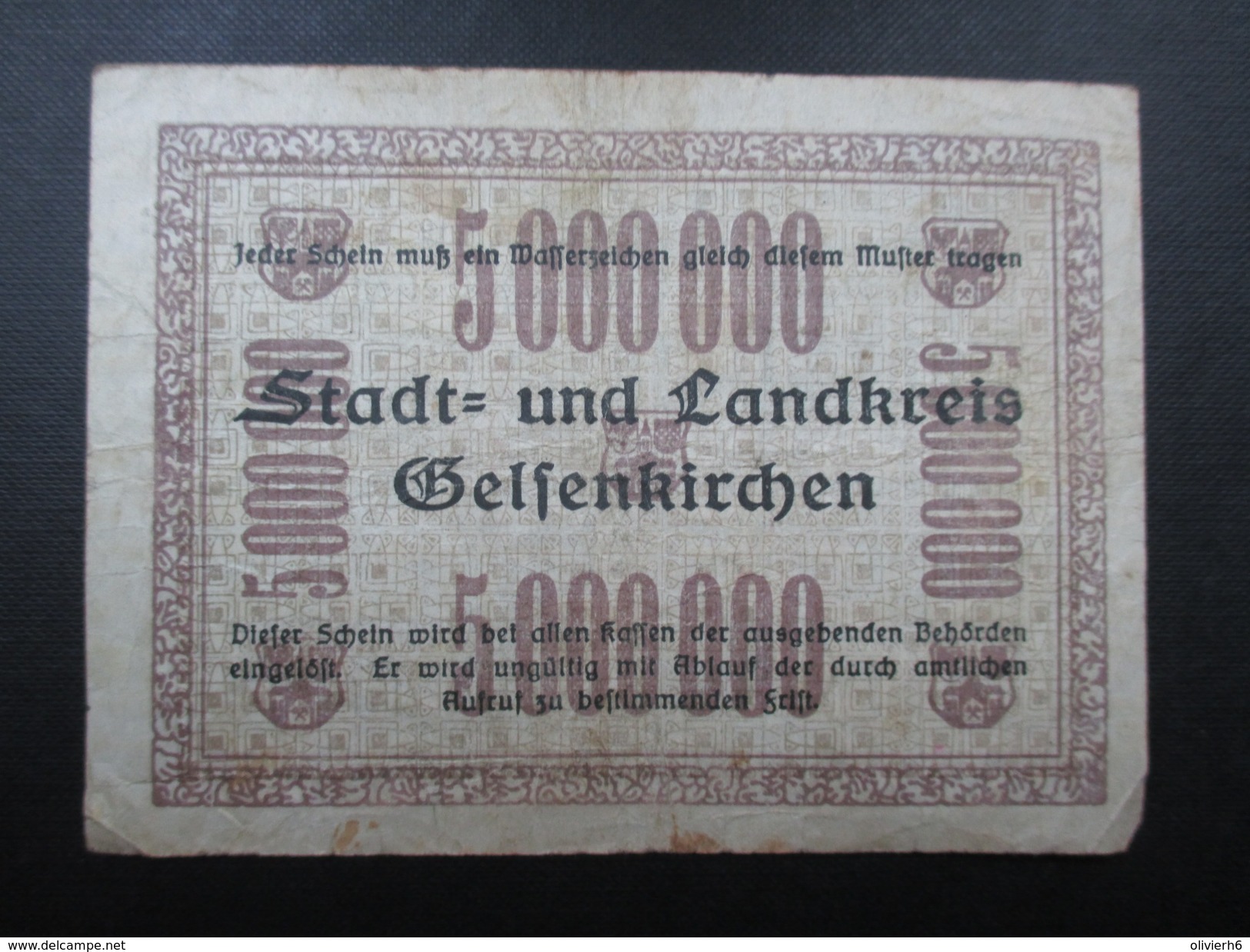 BILLET NOTGELD (V1719) FUNF MILLIONEN MARK (2 Vues) Landkreis GELSENKIRCHEN 09/08/1923 - 5 Millionen Mark