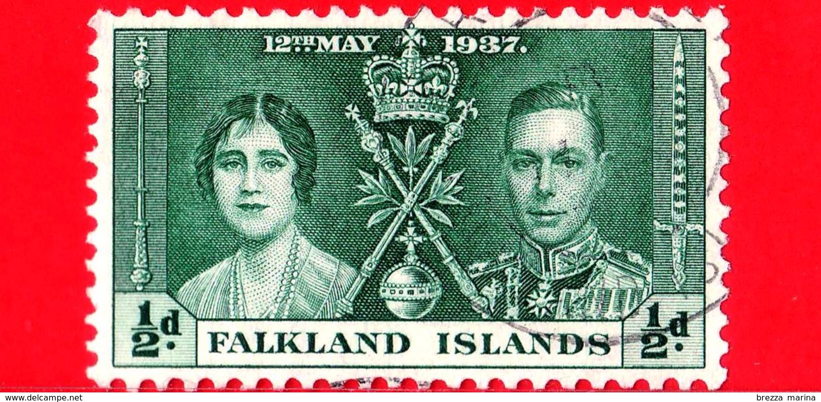 FALKLAND Islands - Usato - 1937 - Incoronazione Di Re Giorgio VI E Della Regina Elisabetta - ½ - Falkland