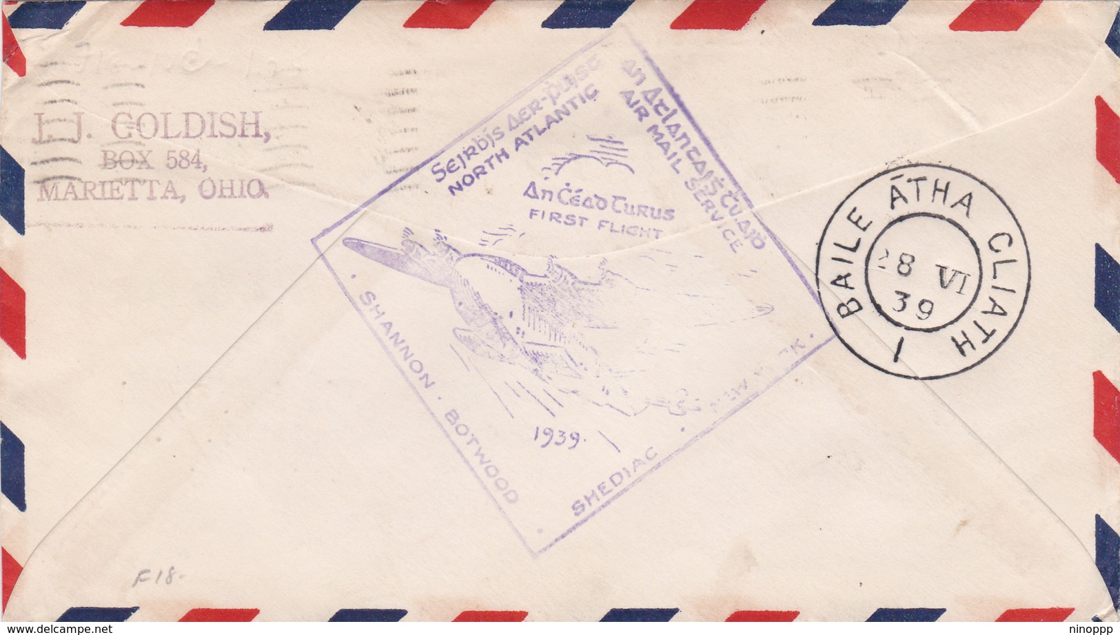 United States 1939 First Flight F.M.18 New York To Foynes, Ireland, Souvenir Cover - Covers & Documents