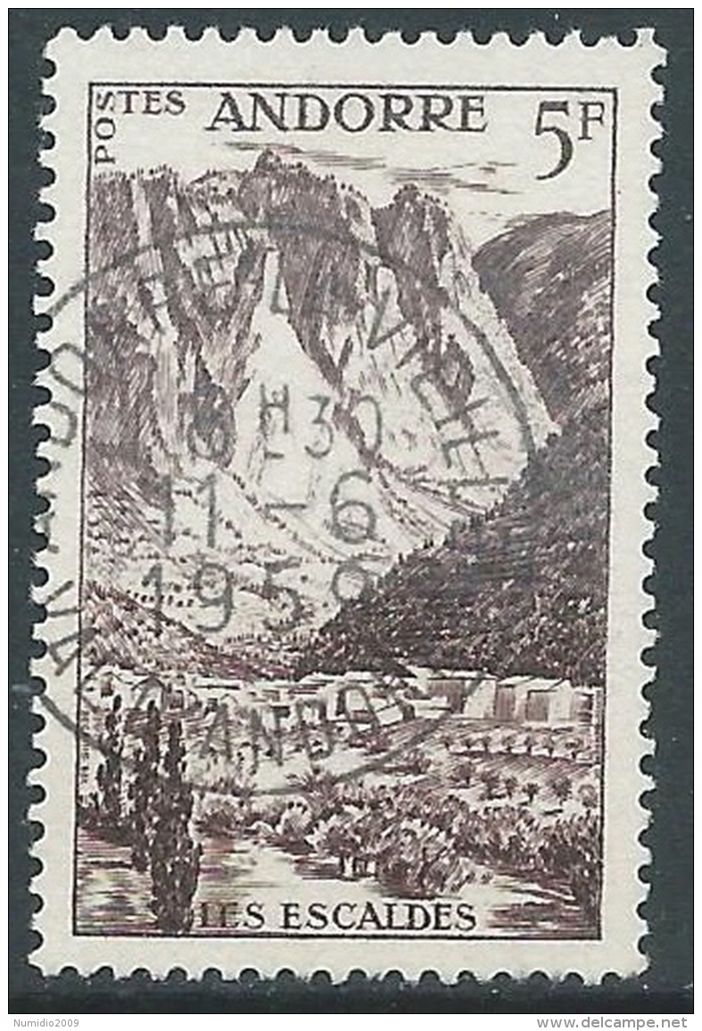 1955 ANDORRA FRANCESE USATO VEDUTE 5 F - R39-5 - Used Stamps