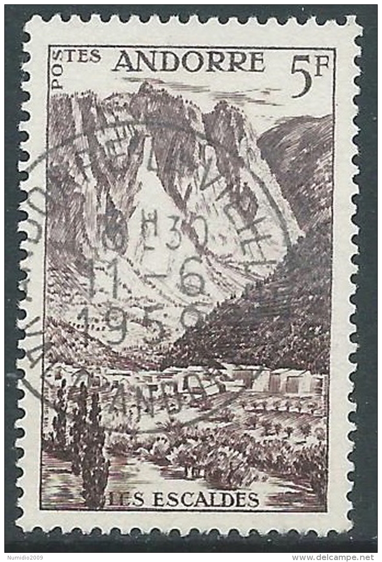 1955 ANDORRA FRANCESE USATO VEDUTE 5 F - R39-5 - Oblitérés