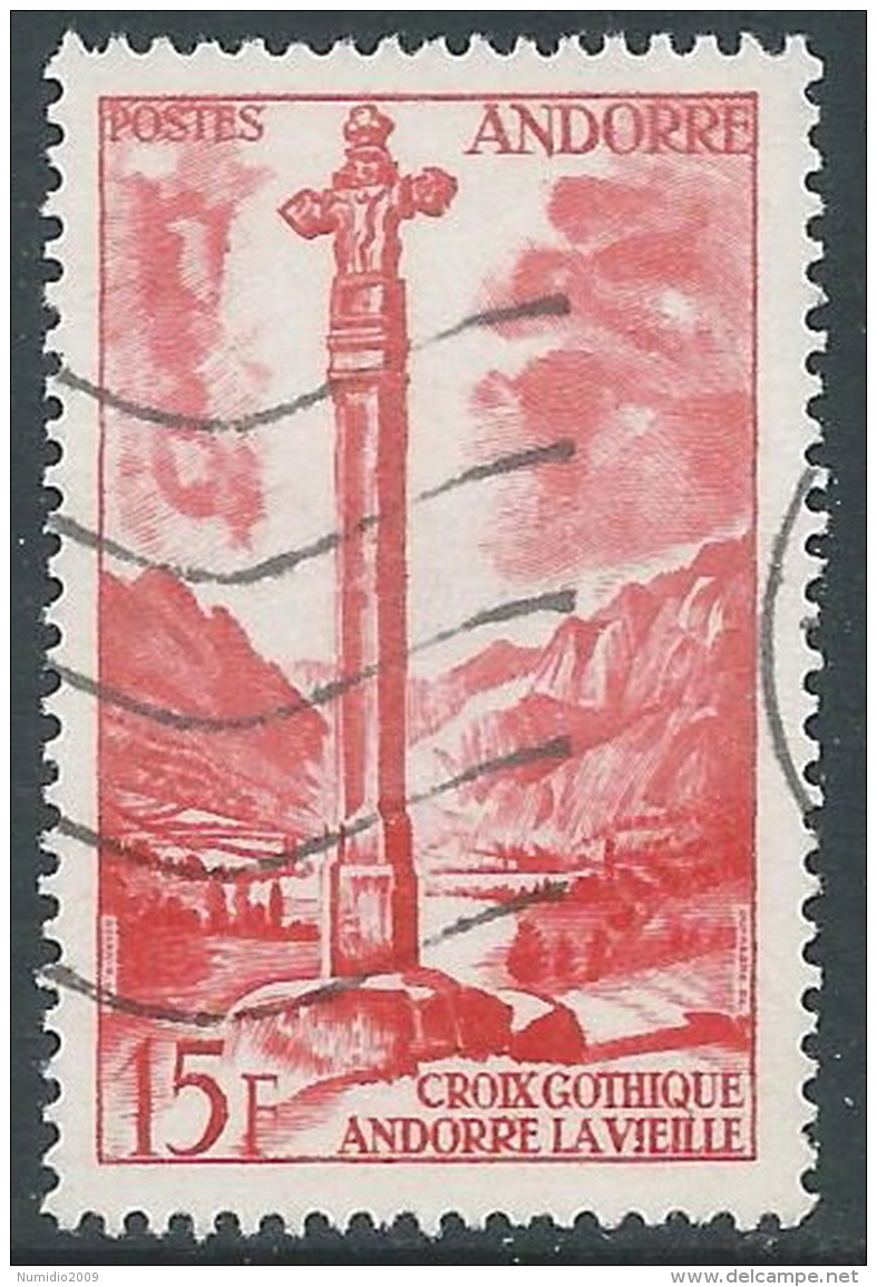 1955 ANDORRA FRANCESE USATO VEDUTE 15 F - R39-5 - Used Stamps